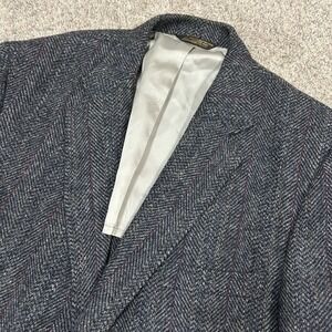 Vintage Harris Tweed Blazer Mens 44L Long Gray Herringbone Scottish Wool